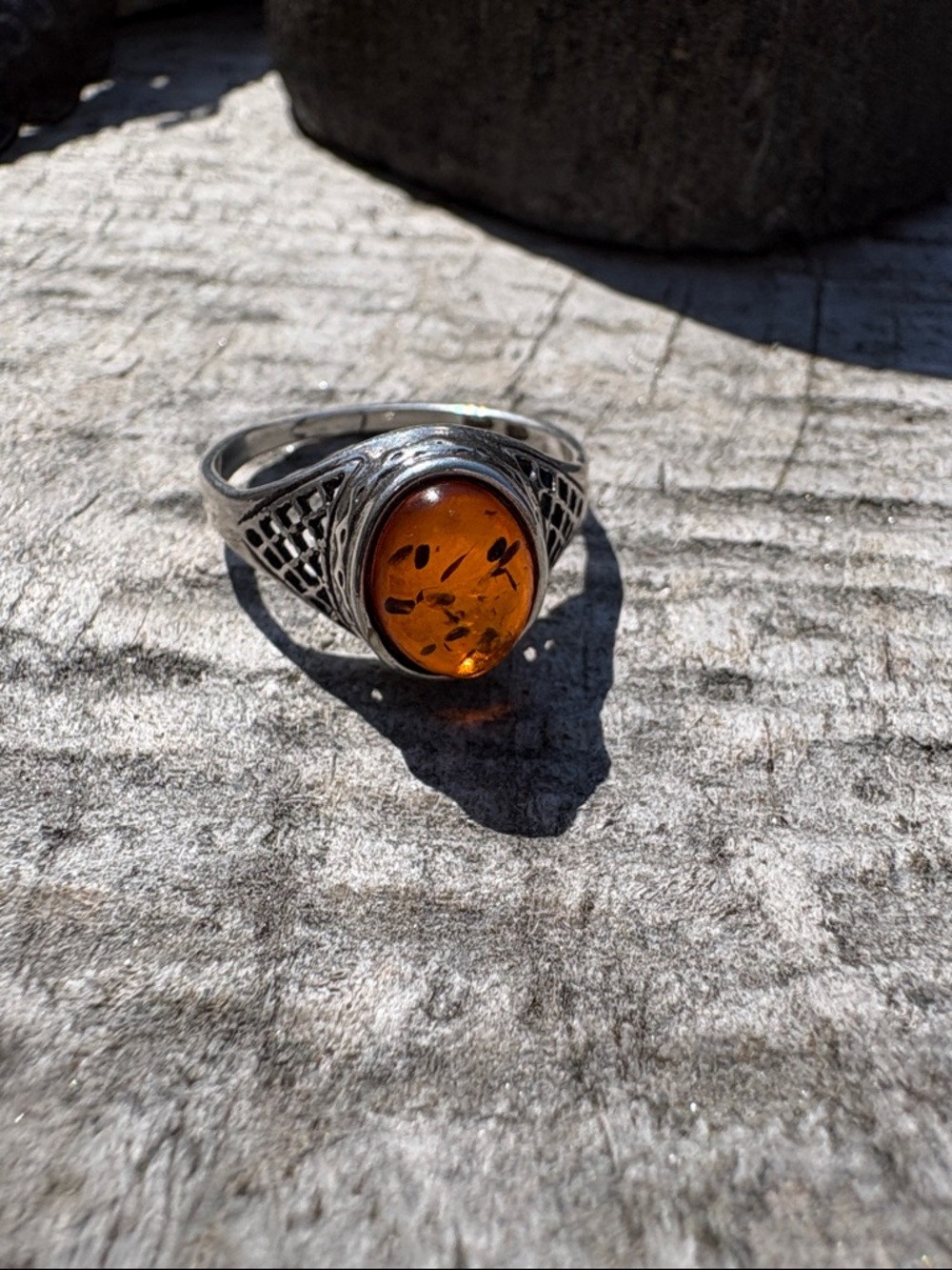 Sterling Silver and Amber vintage ring